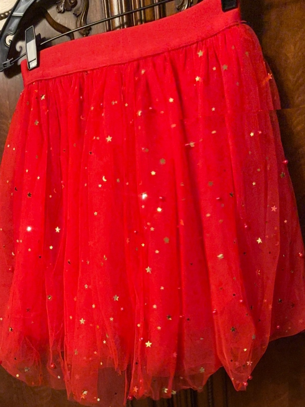 Sunny Fashion Girls Tule Pearl Skirt Red Sz 11/12